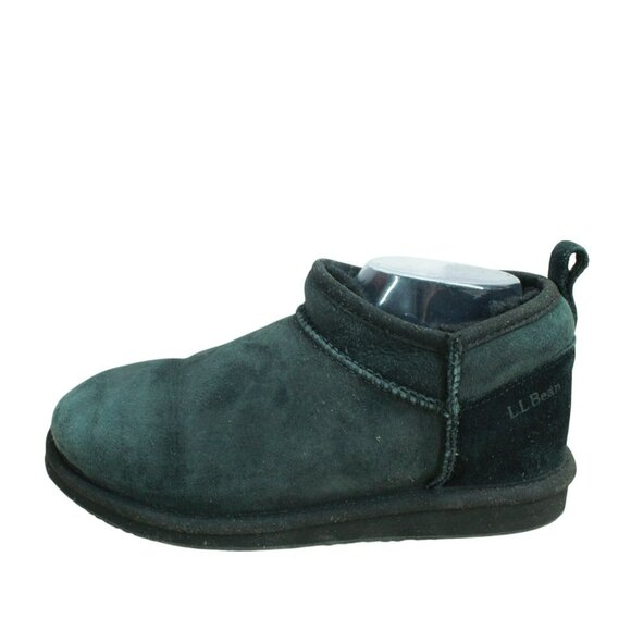 LL Bean Black Suede Slip-on Wicked Good Shearling Lined Slipper Ankle Boots 7 M - Picture 1 of 9